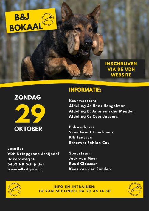 Zondag 29 oktober, B&J Bokaal bij VDH Kringgroep Schijndel e.o.